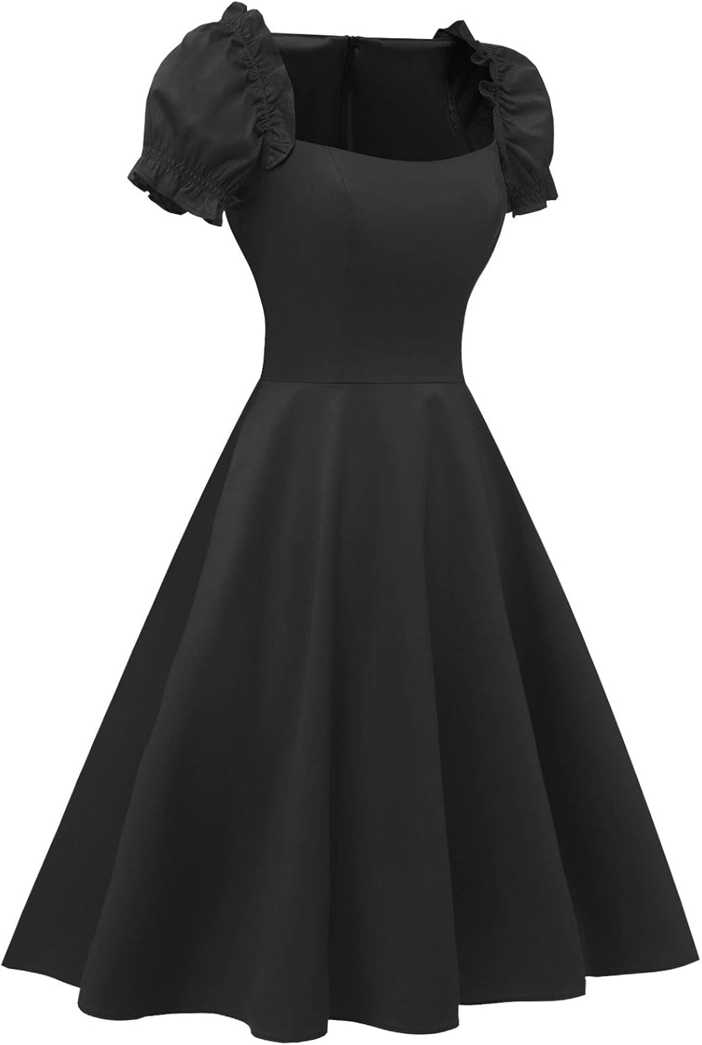 Women'S Puff Short Sleeve 1950S Party Dresses Square Neck Aline Dress with Pockets