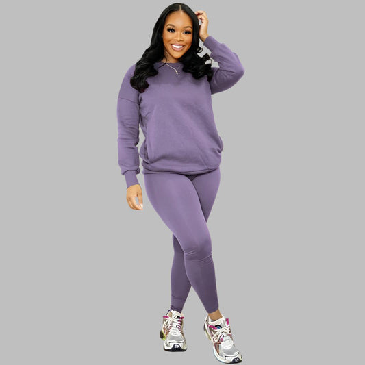 Drop Shoulder Sweatshirt & Elastic Waist Pants Set