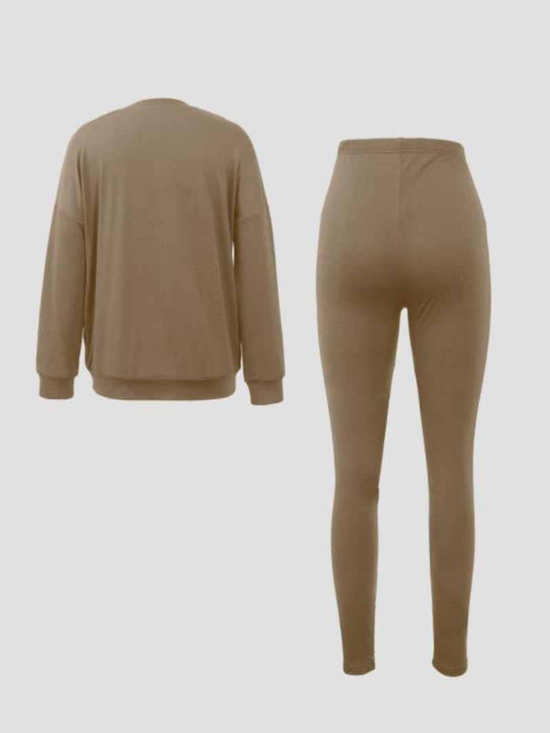 Drop Shoulder Sweatshirt & Elastic Waist Pants Set